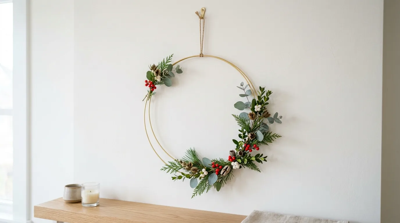 Keep the palette tight so the wreath reads more modern inspiration for a front door wreath display.